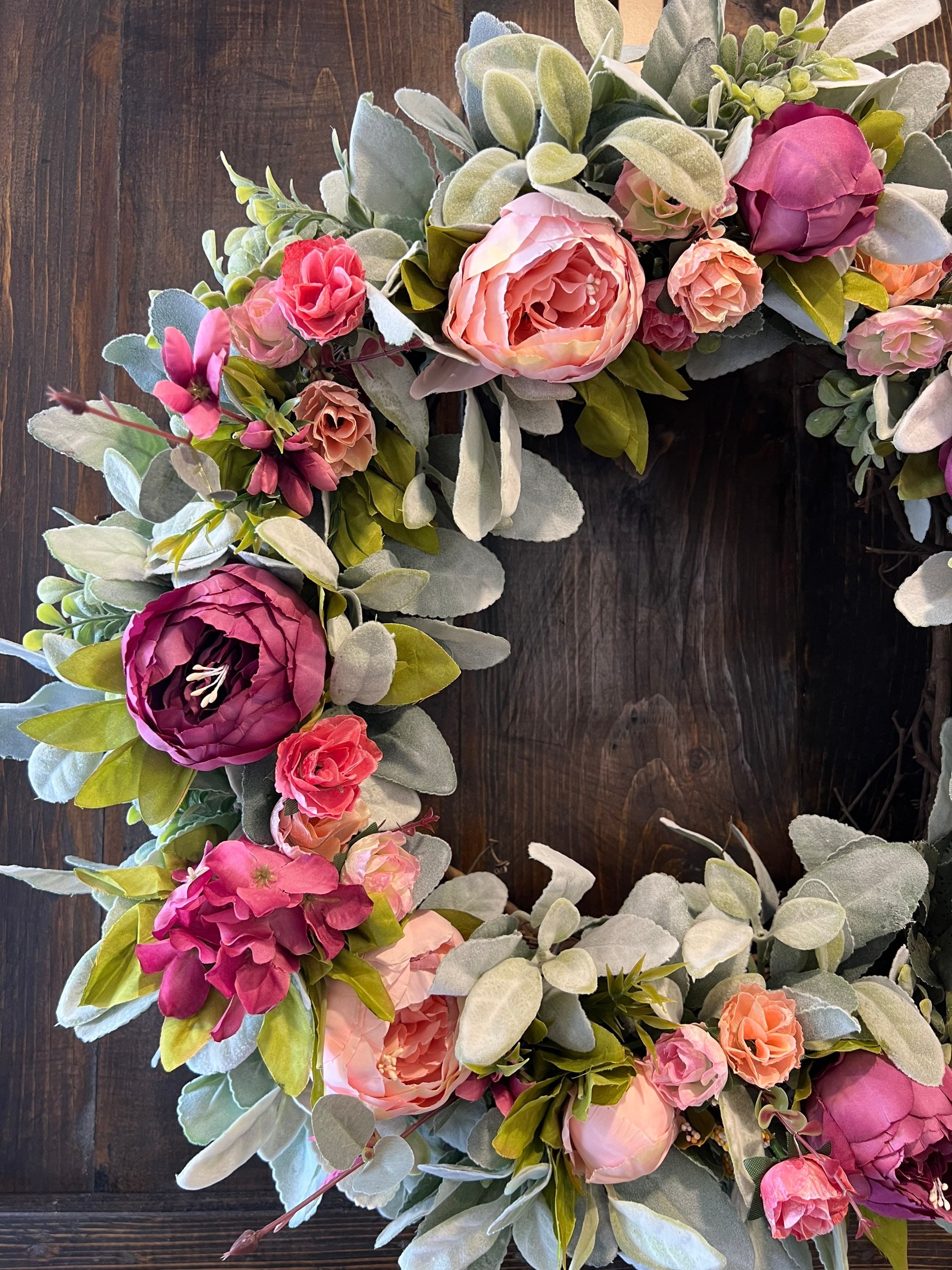 Lambs Ears Peony Wreath, Peonies Wreath for Front Door, Spring Summer ...