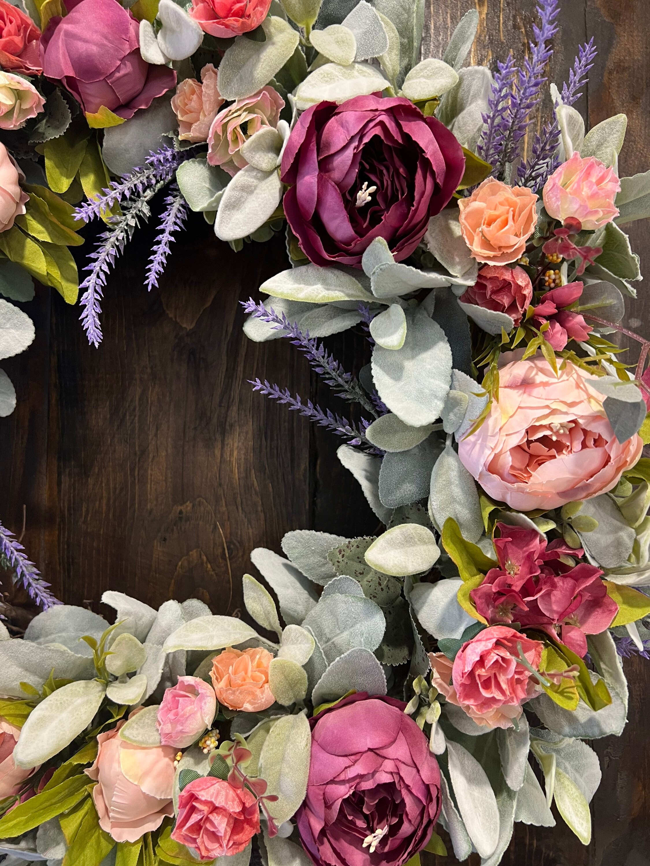 Lambs Ears Peony Wreath, Peonies Wreath for Front Door, Spring Summer ...
