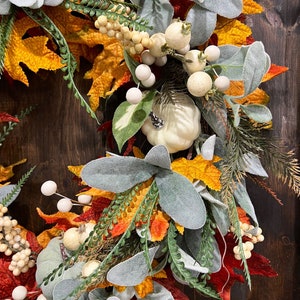 Lambs Ears Fall Wreath, Pumpkin Wreath, Fall Wreath, Front Door Wreath ...