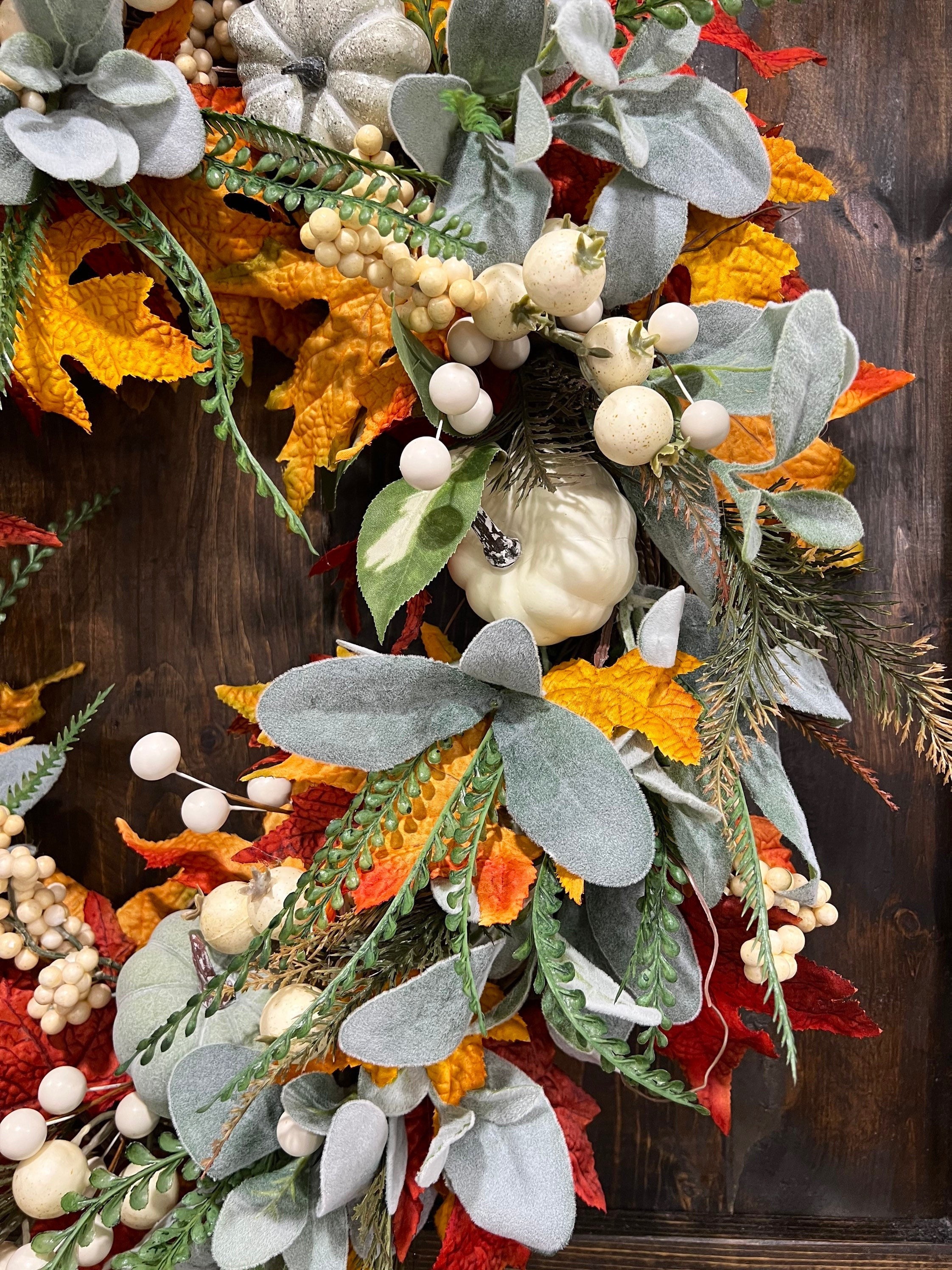 Lambs Ears Fall Wreath, Pumpkin Wreath, Fall Wreath, Front Door Wreath ...