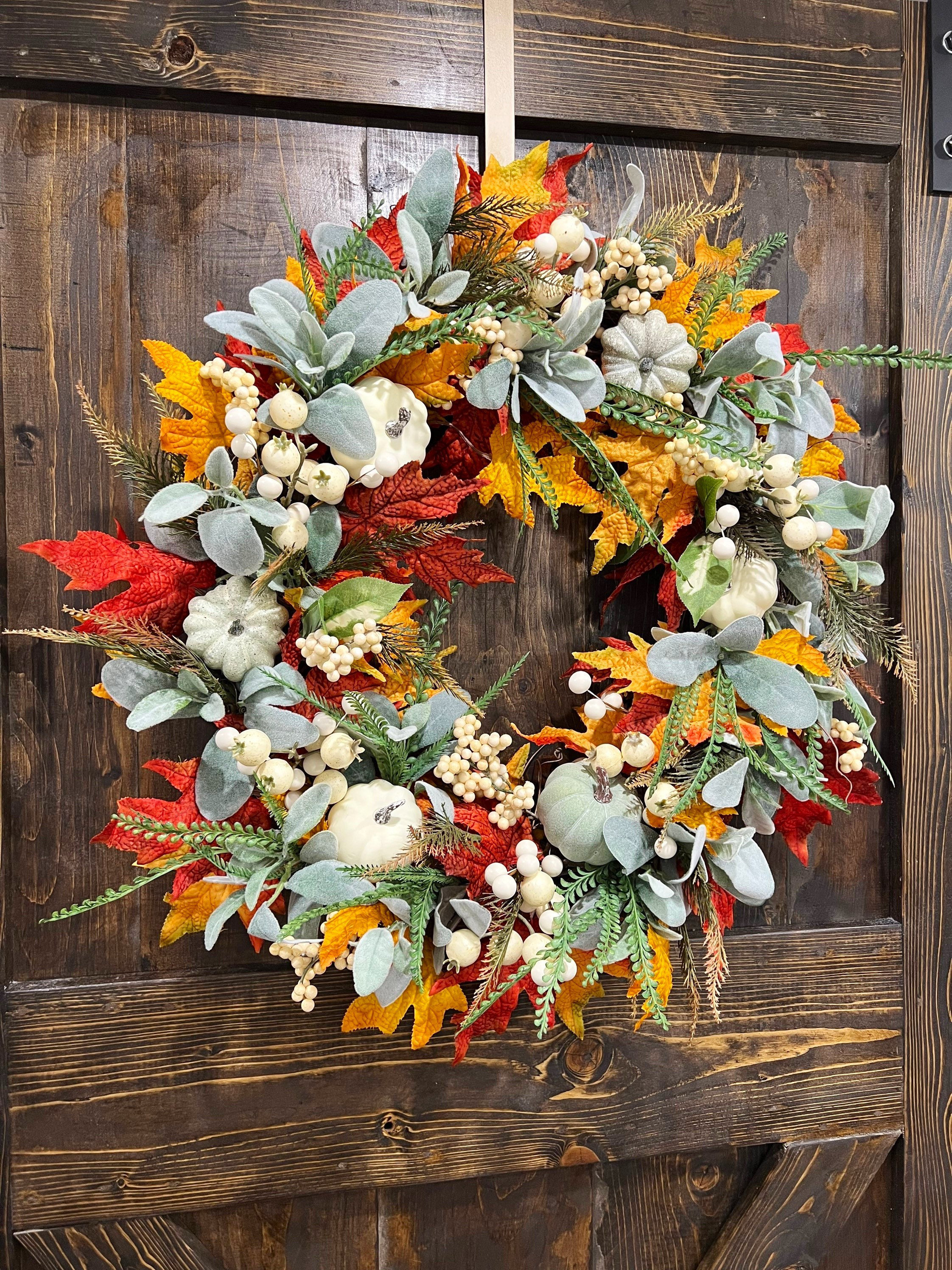 Lambs Ears Fall Wreath, Pumpkin Wreath, Fall Wreath, Front Door Wreath ...