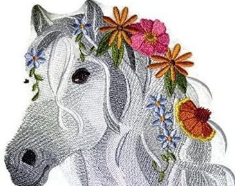 Custom Horse in Wild Flowers Embroidery Iron On/Sew Patch [7.8&quot; x 5.86&quot;]