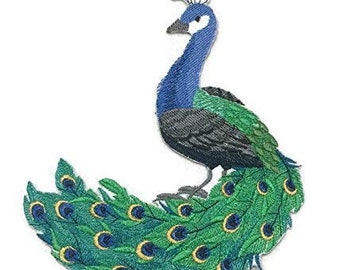 Birds Kingdom [Peacock] Embroidered Iron on/Sew Patch [6.87" X 8"]