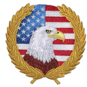 Eagle and Laurel Embroidered Iron on/Sew patch 5.5" X 5.5"]