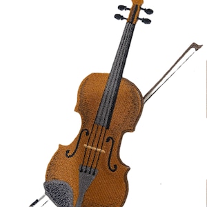 Musical Instrument Violin with Stick Embroidery Iron Embroidered Iron on/Sew Patch [ 6.6 &quot;(w) x 6.96&quot;(h) ]