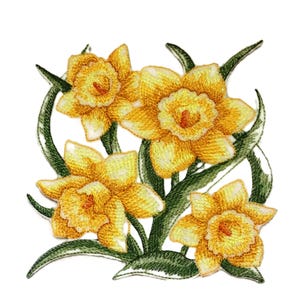 Sketched Daffodils Embroidered Iron on/Sew Patch [4.86" X 4.86"]