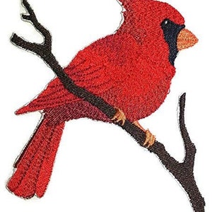 Birds Kingdom [Single Cardinal Bird ] Embroidered Iron on/Sew patch [5&quot; X 4.5&quot;]