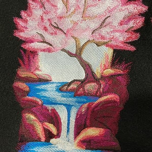 Parche para coser o planchar con bordado de flores de cerezo de medianoche personalizado [6.8&quot; x 9.9&quot;]