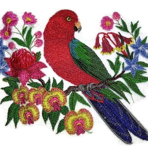 Benutzerdefinierte Vögel australischer König Papagei mit Blumen gestickt Aufnäher [6,26 "x 5,9 "]