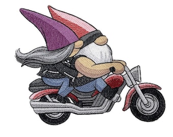 Born to Ride Motorcycle Gnome Couple Embroidery Iron On/Sew Patch [7.5" x 6.5" ]