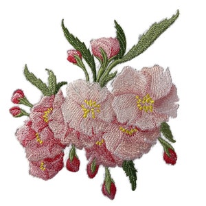 Personalizado y único (cereza) florece flor bordada hierro en / coser parche [ 5.57 &quot;(w) x 6.1 &quot;(h) ] [Hecho en EE. UU.]
