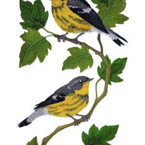 Embroidered Magnolia Warbler Patch: Iron-On Bird Applique (11.74" x 6.03")
