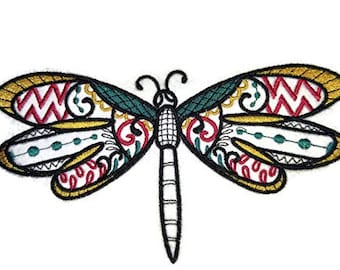 Dragonfly Dream (Blackwork) Embroidered Iron On/Sew patch [7.1" x 3.82"]