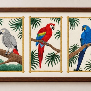 Parrot In panel Embroidered Panel Patch | 5.4 × 9.4 in | Iron-On or Sew-On