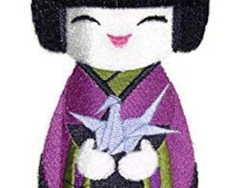 Kokeshi Doll Embroidery Patch: Japanese Origami Crane Iron-On Applique