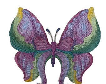 Watercolor Iris Butterfly Embroidered Patch: Iron-On Applique (5.3" X 4.85")