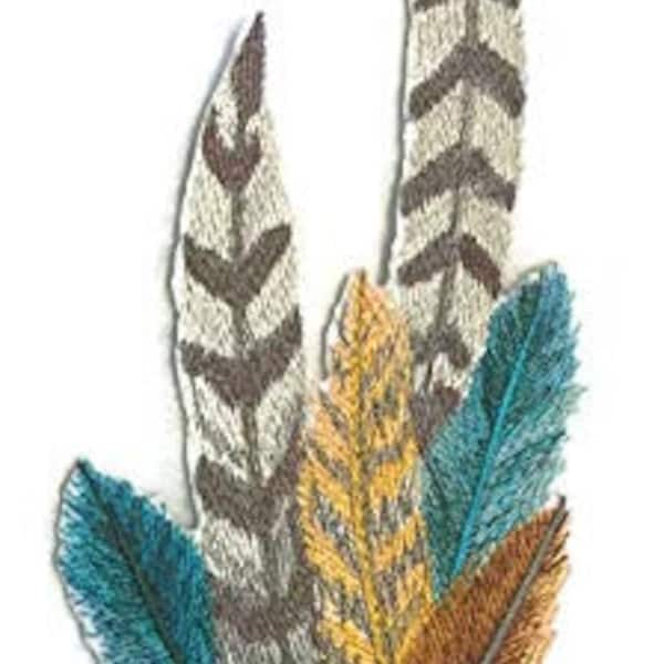 Fancy Feathers Border Embroidered Iron on/Sew Patch [9.37" X 3.44"]