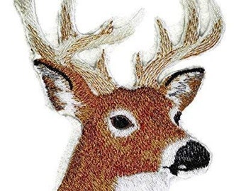 Cara de ciervo bordado hierro en / coser parche [5 "X 3.8"]