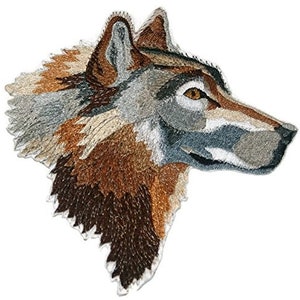 Wolf Head Embroidered Iron on/Sew patch [7.5" X 7"]