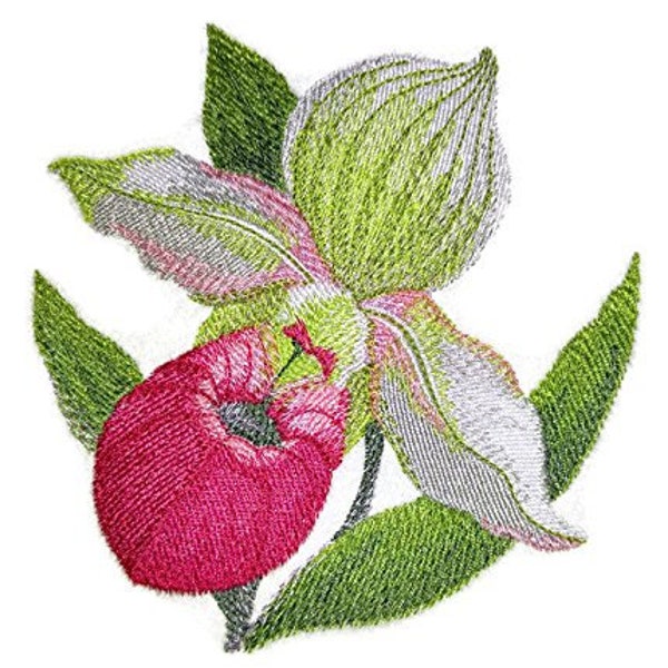 Water Color Blooms [Watercolor Lady Slipper Bloom] Embroidered Iron on/Sew patch [5.1" X 4.89"]