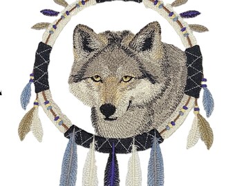 Beyond Vision Custom Animal [ Wolf Dream Catcher ] Embroidered Iron on/Sew Patch [5.88" w X 7.11"]