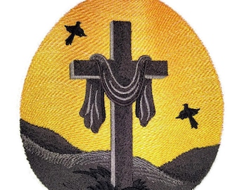 Draped Cross Silhouette Embroidery Iron On/Sew patch [6.39" x 5.85"]