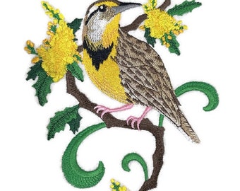 Beyond Vision Custom Bird Oregon Western Meadowlark and Oregon Embroidery Iron On/Sew Patch [5.47" x 9.4" ]