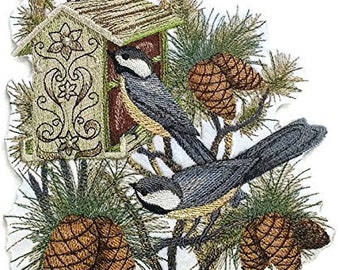 Chickadee Enchantment Embroidered Iron on/Sew patch [7" X 5.85"]