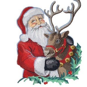 Christmas Magic Santa & Reindeer Embroidered Iron on/Sew Patch [6.85 &quot;w X 8.73&quot;]