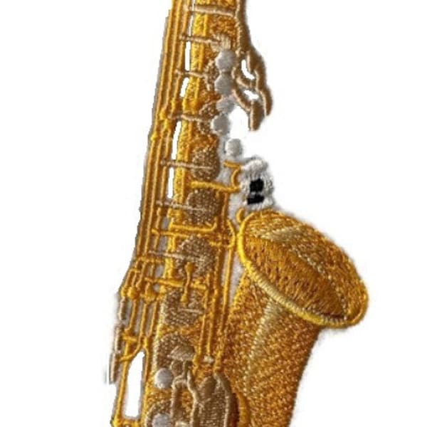 Instrumentos musicais [Saxofone] [Personalizado e exclusivo] Patch bordado para passar a ferro/costurar [2,77" (L) x 7,8" (A)] [Fabricado nos EUA]