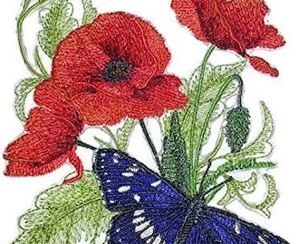 Southern White Admiral butterfly And Poppies Embroidered Iron on patch