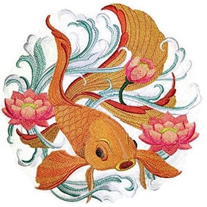 Japanese Goldfish Embroidered Iron On/Sew patch [7.81&quot; x7.8&quot;]