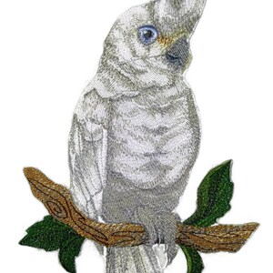 Goffin's Cockatoo Embroidered Patch: Iron-On/Sew Bird Applique (5.25" x 4")