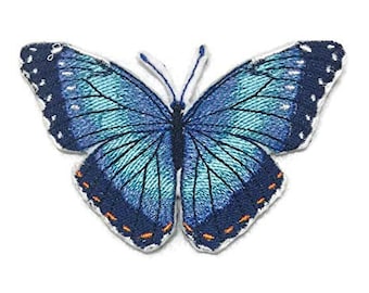 Colorful Butterflies[Blue Morpho] Embroidered Iron On/Sew Patch [4" x2.5"]