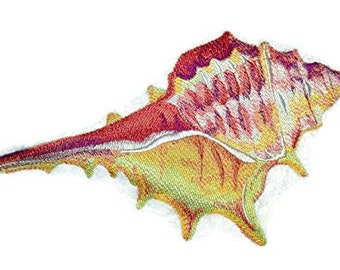 Conch Shell in Watercolor Embroidered Iron On/Sew patch [4.65" x6.85"]