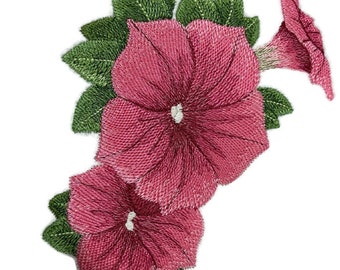 Parche bordado para coser o planchar con flor de Petunia Bloom [5,41 "(w) x 6,14"(h)]