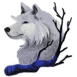 Parche bordado termoadhesivo/cosido "Animal Kingdom" [Lobo invernal] (16,5 x 19,8 cm)