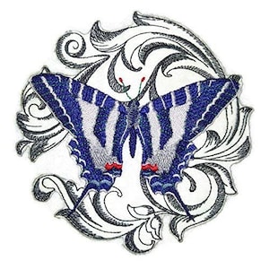 Zebra Swallowtail butterfly with Baroque Embroidered Iron On/Sew patch [5&quot; x5&quot;]