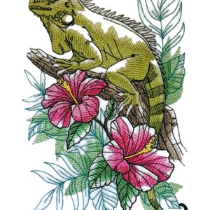 Tropical Iguana Sketch Embroidered Iron on/Sew Patch [5.52" x 7.8"]