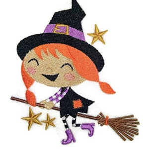 Winifred Witch Rides a Broom Embroidered Iron on/Sew Patch [4.83" X 6.32"]
