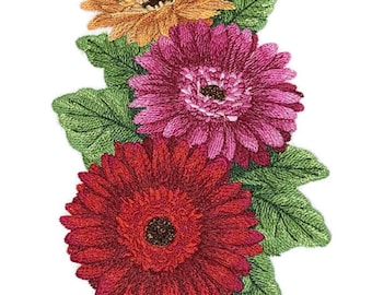 Bloom Gerbera Daisy Audubon Flower Embroidered Iron on/Sew Patch [ 5.2 "(w) x 7.8"(h) ]