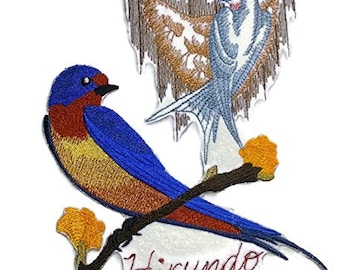 Granero Golondrina y Boceto de hierro bordado en / Coser parche [7.15 "X 5.85"]