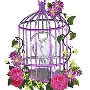 Victorian Birdcage with Doves Embroidered Iron on/Sew Patch [7.48" X 5.85"]