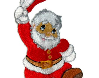 Dancing Santa Embroidered Iron-On Patch: Christmas Applique (4.3" x 6.5")