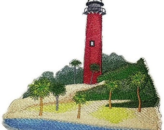 Jupiter Inlet Lighthouse Embroidered Iron on/Sew patch [5.9" X 6"]