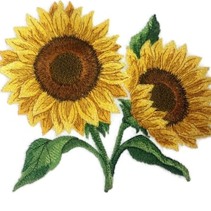 Sonnenblumen in Blüte gestickt Eisen auf / Aufnäher [6,19 "(b) x 5,86" (h))