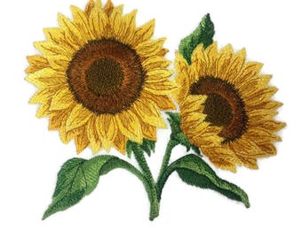 Sunflowers in Bloom Embroidered Iron on/Sew Patch [ 6.19&quot;(w) x 5.86&quot;(h)) ]