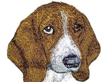 Caras de perro[ Basset Hound Dog Face] Bordado hierro en / coser parche [3.83 "x 4"]