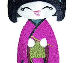 Kokeshi Doll Embroidery Patch: Japanese Crochet Kokeshi (6.84" x 3.21")