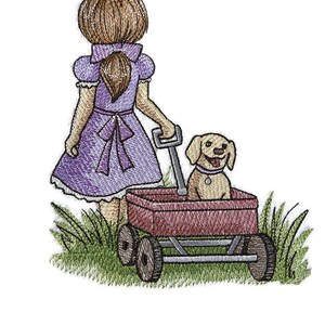 Custom Unique Childhood Nostalgia - Wagon Walks with Puppy Embroidery Iron On/Sew Patch ) (5.47&quot;(w) x 6.48&quot;(h)][Made in USA]